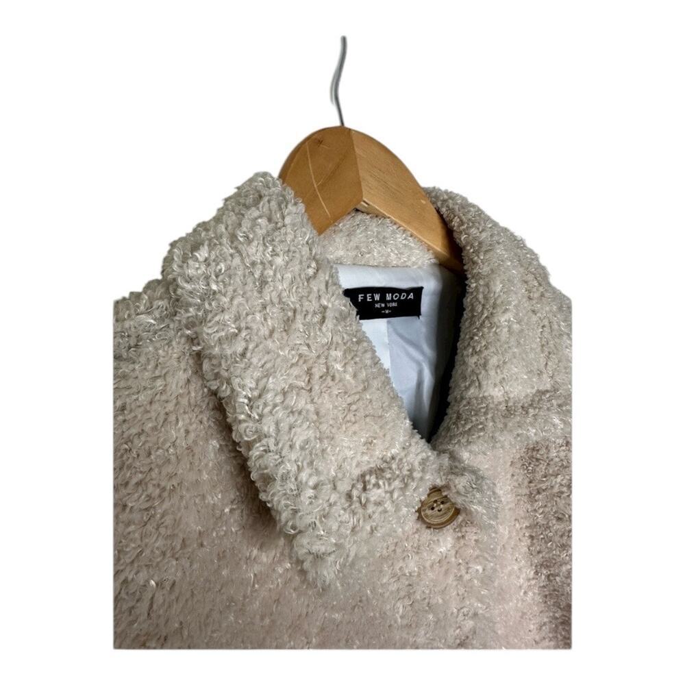 FEW MODA New York Teddy Jacket Medium beige Fuzzy coat large buttons collared - Picture 6 of 8